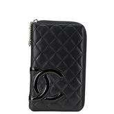 シャネル カンボンライン ココマーク 長財布 ラウンドファスナー ブラック ラムスキン エナメル レディース CHANEL 【中古】